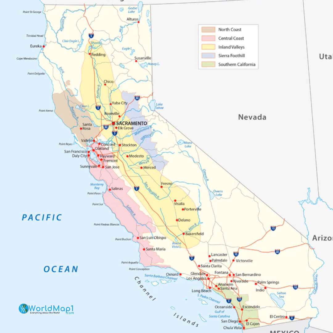 California Lakes and Rivers Map